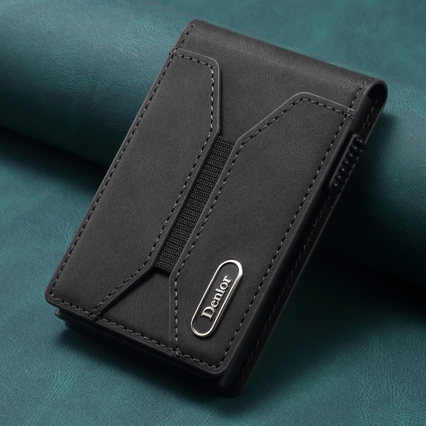 Smooth Leather Button-operated Automatic Pop-up Card Case With Elastic Band Wallet