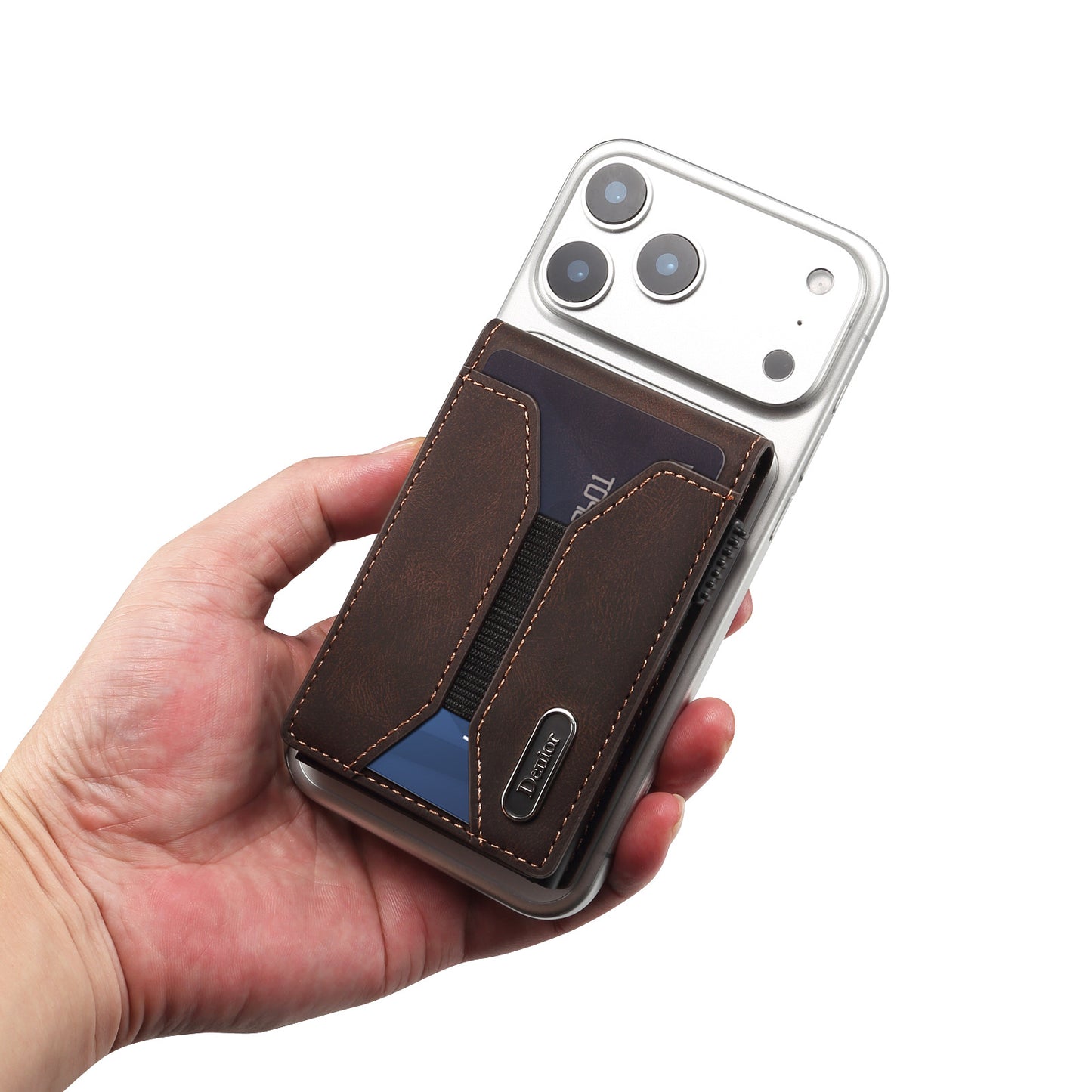 Smooth Leather Button-operated Automatic Pop-up Card Case With Elastic Band Wallet